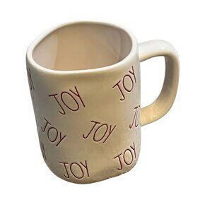 Rae Dunn Artisan Collection Joy Mug White & Red Ceramic Coffee Cup 12 Oz